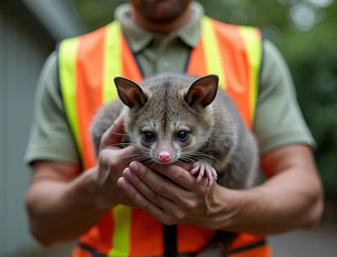 Animal handler safely recovering a deceased possum in Research